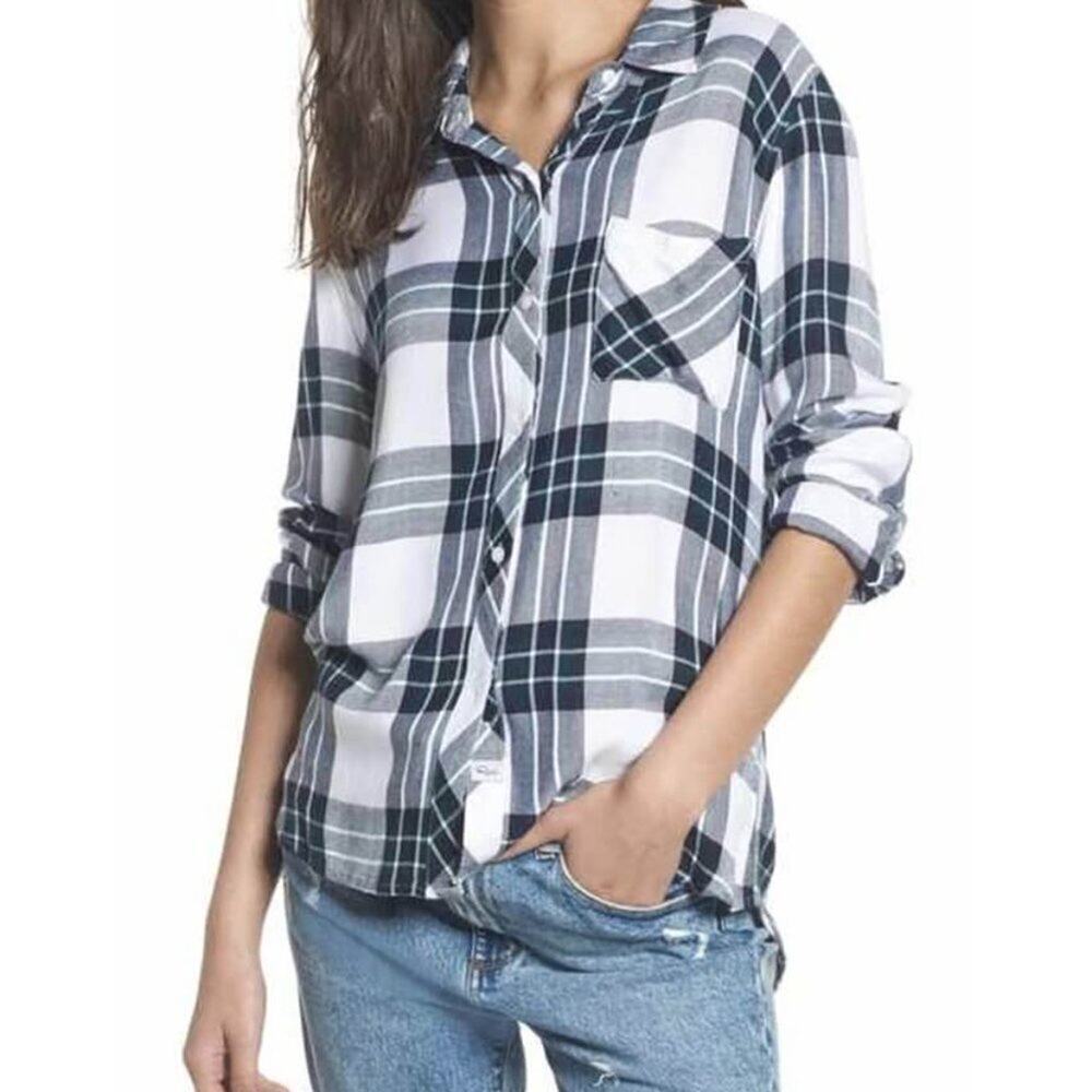 RAILS XS SUPER SOFT BLK WHT GRN BUTTONG DOWN